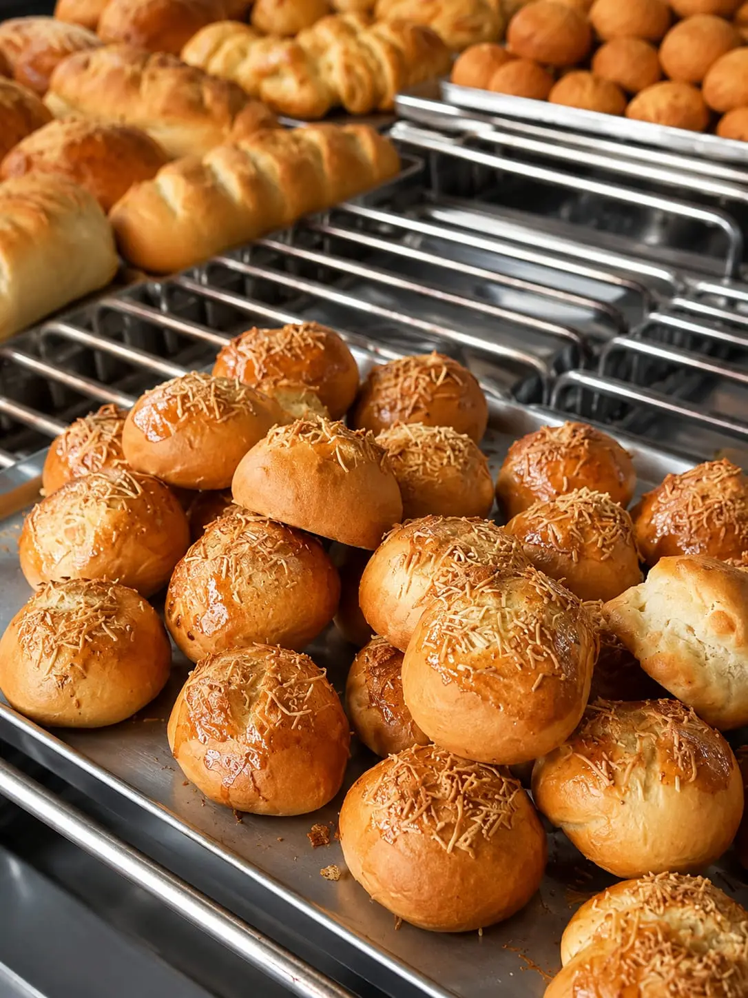 Pan de coco recién horneado con cobertura dorada